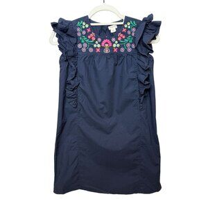 J.Crew Crewcuts Girls Navy Dress Size 12 Embroidered Ruffle Sleeve Boho